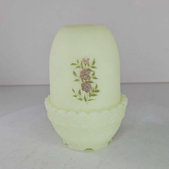 Vintage Fenton Custard Glass Fairy Lamp Hand Painted Floral Design GLOWS! - Picture 5 of 11